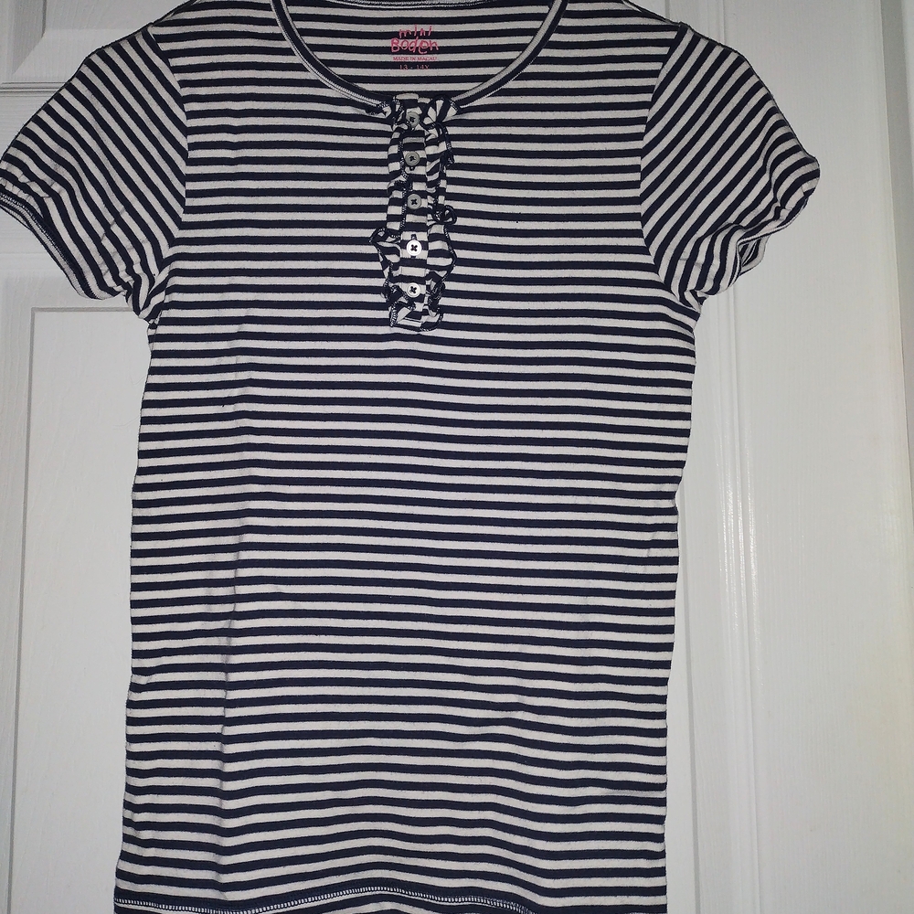 Mini Boden Navy and White Striped Kids Tee